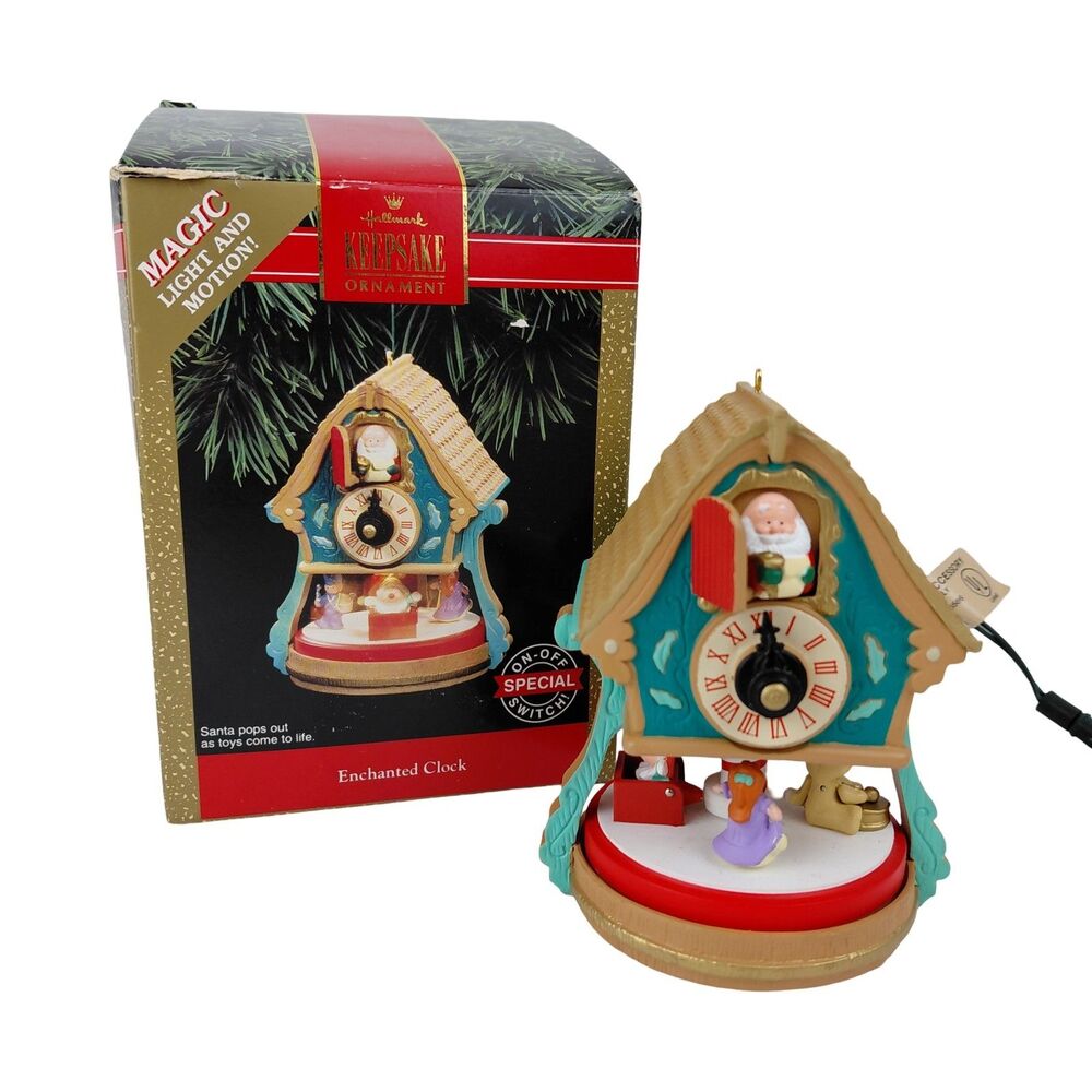 Hallmark Enchanted Clock Magic Light & Motion Christmas Ornament Box 1992